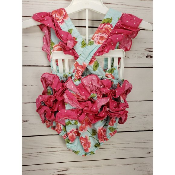 Serendipity Clothing Co. Bubble Romper Bow Pink Flowers Ruffles Polka Dots 12 Mt - Picture 7 of 11